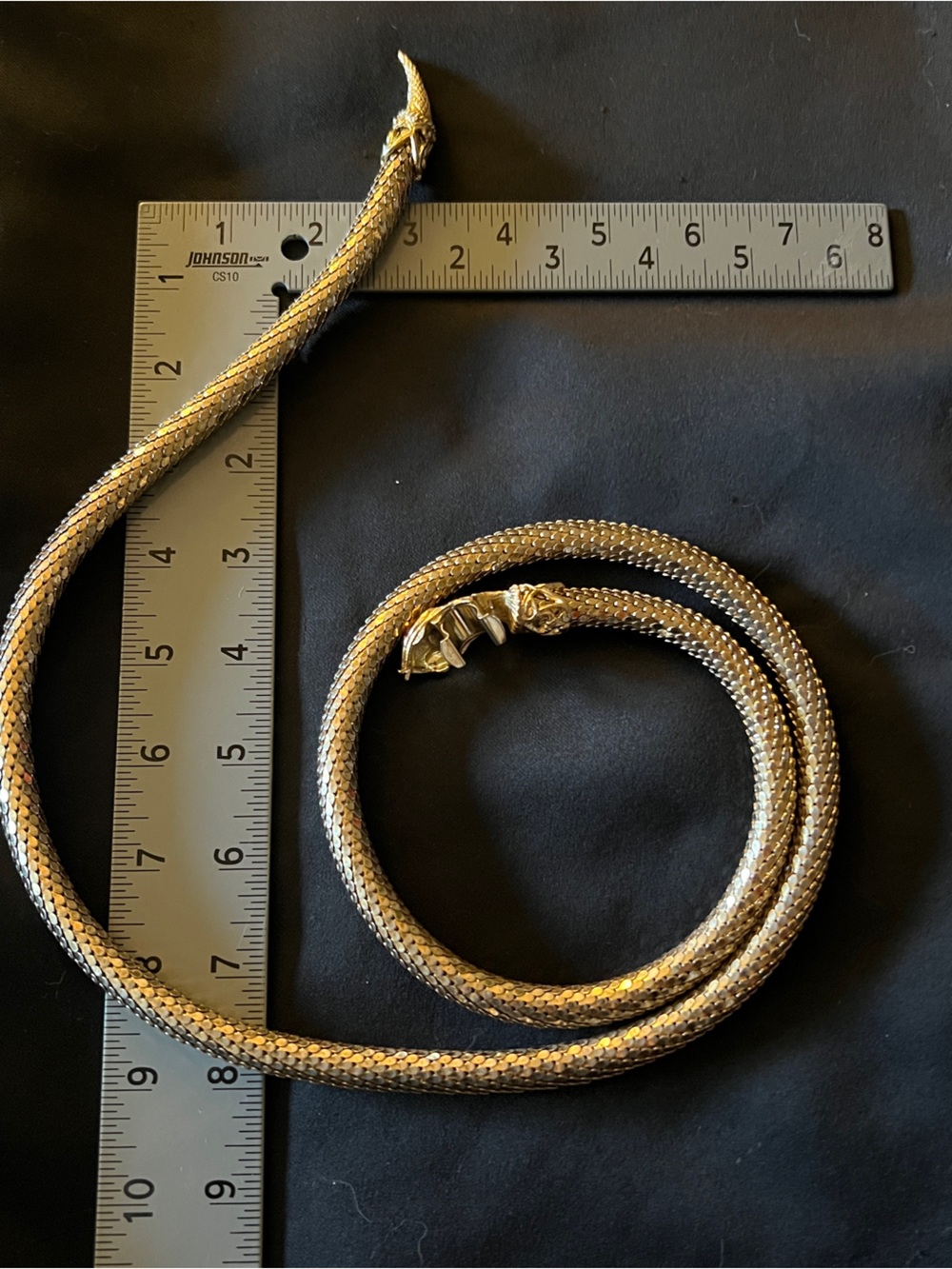 Whiting & Davis Signed Mesh Snake Belt Lariat Necklace in Gold 42” - Picture 10 of 13